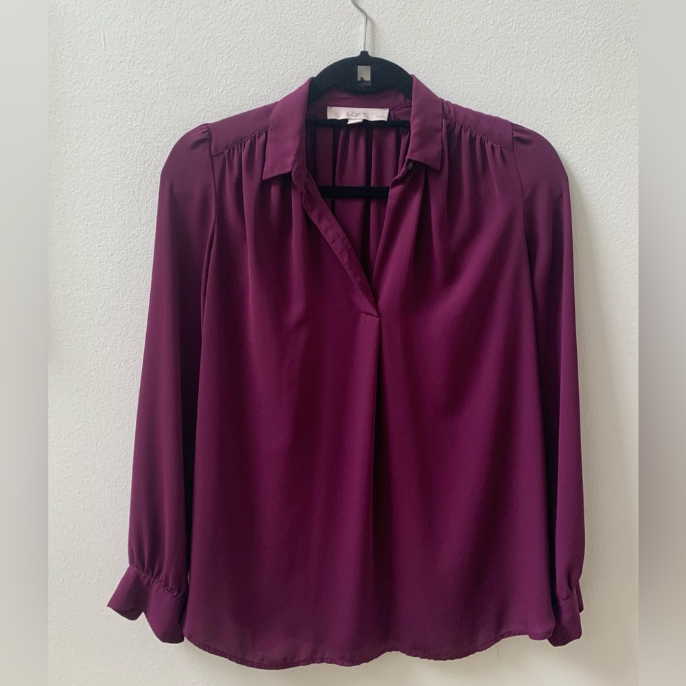 LOFT Burgundy Long Sleeve Blouse